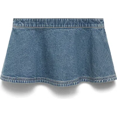 Mango Pleated Denim Miniskirt In Blue