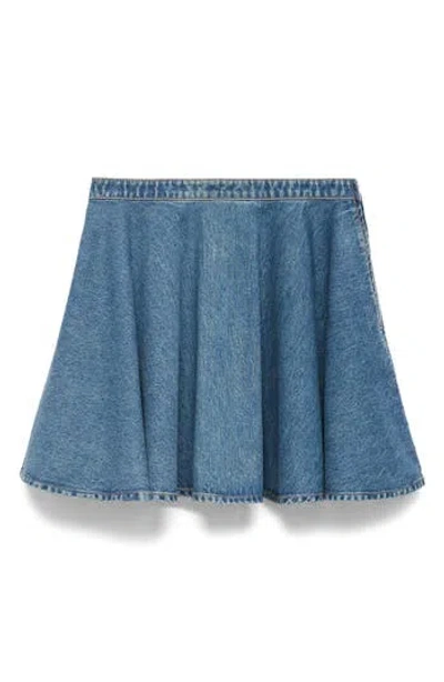 Mango Pleated Denim Skirt In Blue