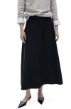 Mango Pleated Detail Flared Skirt In Black