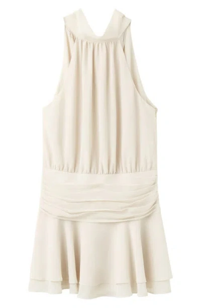 Mango Pleated Detail Sleeveless Dress In Neutral