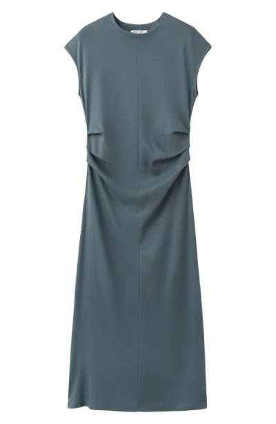 Mango Pleated Dolman Sleeve Cotton Maternity Dress In Blue