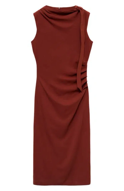 Mango Pleated Drape Sleeveless Maxi Dress In Red