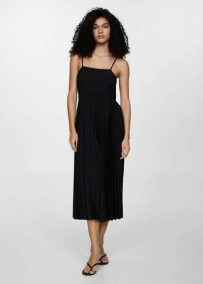 Mango Pleated Dress With Bow Black In Noir