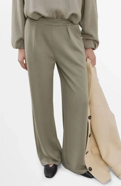 Mango Pleated Elastic Waist Pants In Green