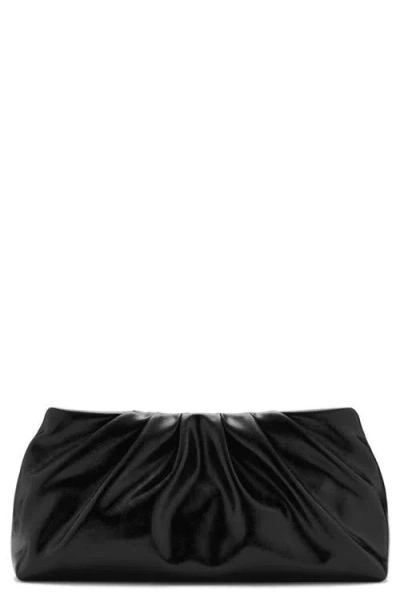 Mango Pleated Faux Leather Clutch In Black