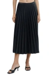 Mango Pleated Midi Skirt In Black In Black