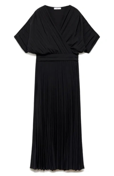 Mango Pleated Faux Wrap Dress In Black