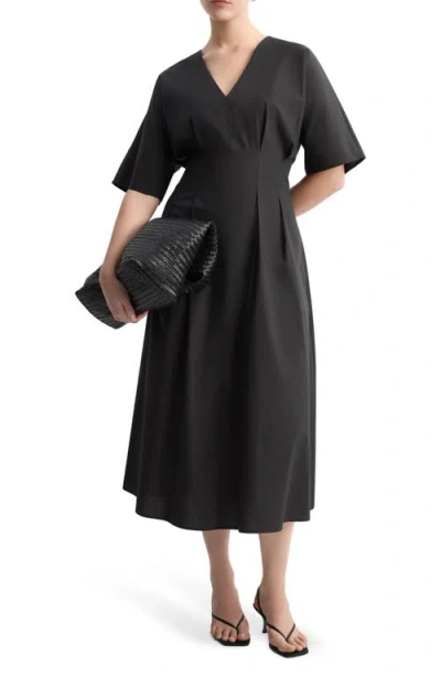 Mango Pleated Flare Midi Dress In Black