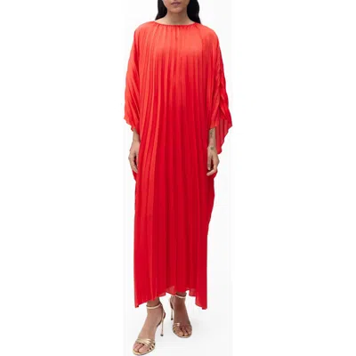 Mango Pleated Flared Maxi Dress In Red
