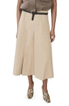 Mango Pleated Flared Midi Skirt In Brown