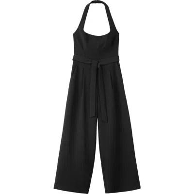 Mango Halter-neck Jumpsuit With Belt In Black