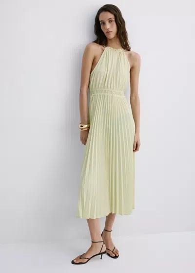Mango Pleated Halter Neck Dress In Pastel Green