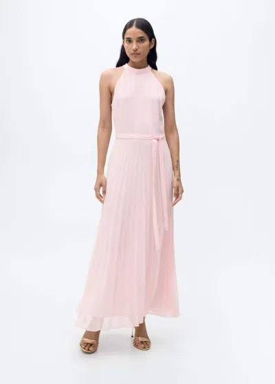 Mango Pleated Halter Neck Dress Pink