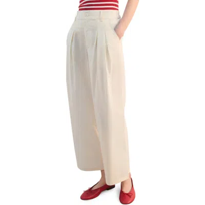 Mango Pleated High Waist Crop Wide Leg Cotton Pants In White