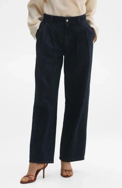Mango Pleated High Waist Wide Leg Jeans In Blue