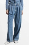 Mango Pleated High Waist Wide Leg Jeans In Blue