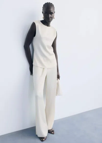 Mango Pleated Knit Top Ecru In White