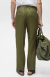 Mango Pleated Linen Pants In Green