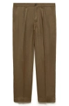 Mango Pleated Linen Pants In Medium Green