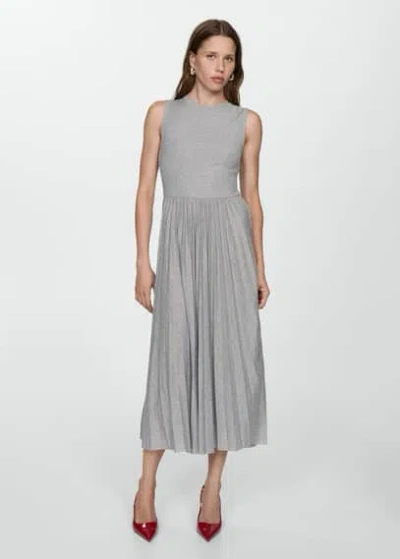 Mango Pleated Long Dress Medium Heather Grey In Medium Heather Gray