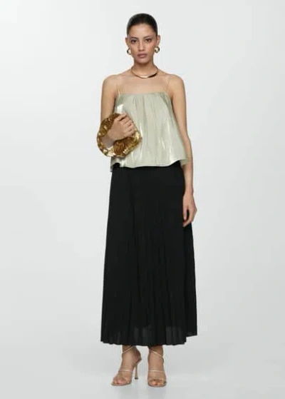 Mango Pleated Long Skirt Black