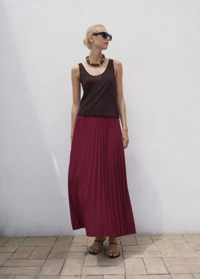 Mango Pleated Long Skirt Burgundy