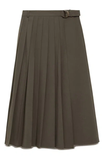 Mango Pleated Maxi Skirt In Green