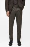 Mango Pleated Micro Houndstooth Check Virgin Wool Blend Dress Pants In Medium Brown