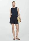 MANGO PLEATED MID-RISE SHORTS DARK NAVY