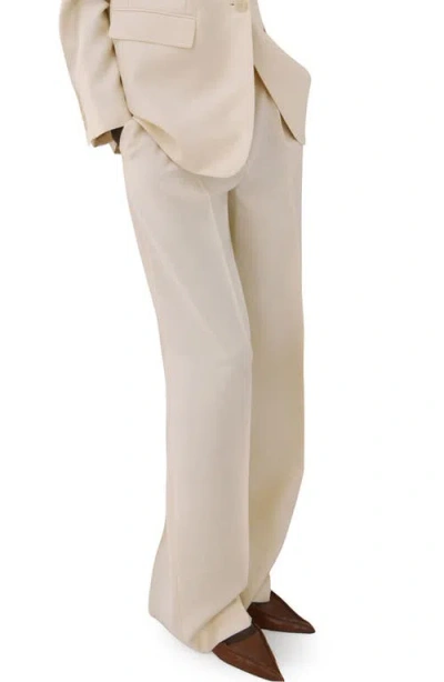 Mango Pleated Mid Rise Wide Leg Pants In Neutral