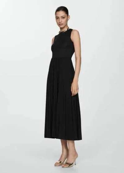 Mango Pleated Midi Dress Black