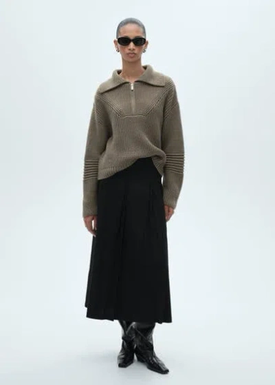Mango Pleated Midi-skirt Black