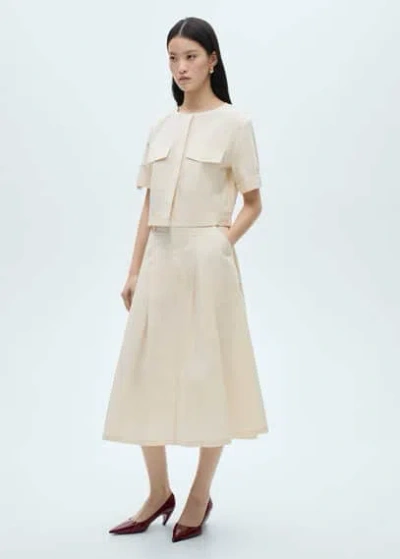 Mango Pleated Midi-skirt Ecru In Écru