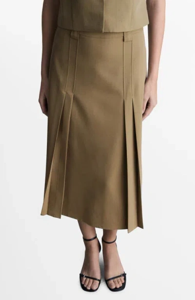 Mango Pleated Midi Skirt In Khaki