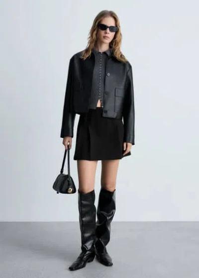 Mango Pleated Mini-skirt Black