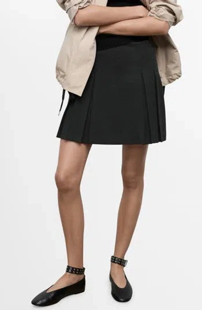 Mango Pleated Miniskirt In Black