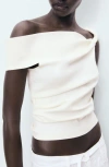 Mango Pleated One-shoulder Top In Nude