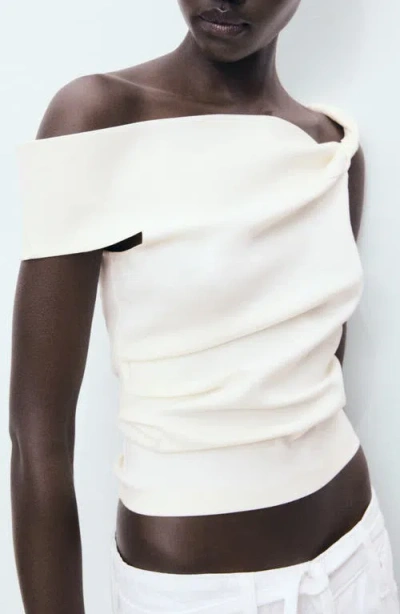 Mango Pleated One-shoulder Top In Nude
