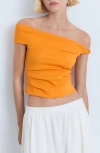Mango Pleated One-shoulder Top In Orange
