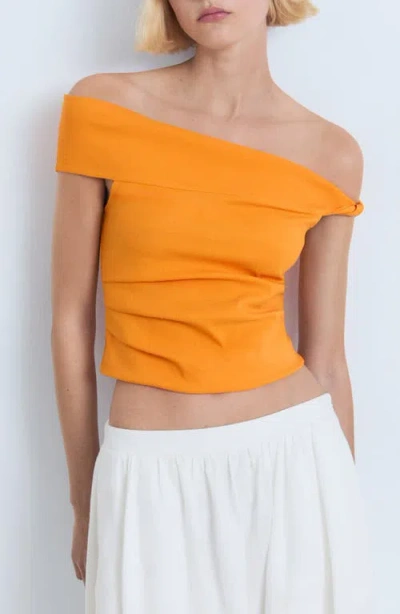 Mango Pleated One-shoulder Top In Orange