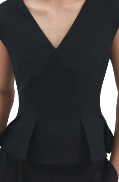 Mango Pleated Peplum Linen Blend Top In Blue