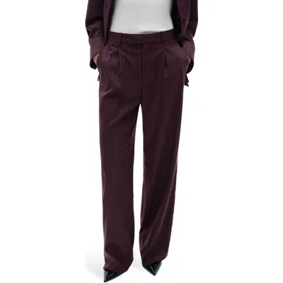 Mango Pleated Pinstripe Pants In Wine