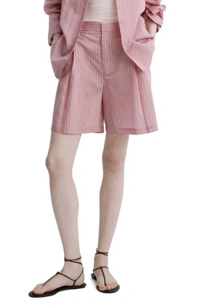 Mango Pleated Pinstripe Straight Fit Bermuda Shorts In Black