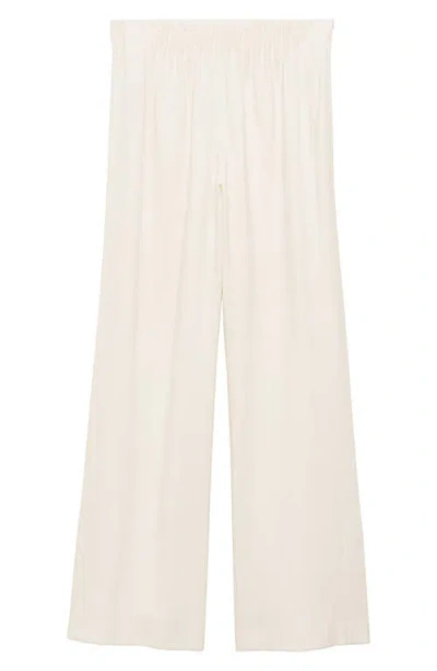 Mango Pleated Pull-on Wide Leg Pants In Ecru