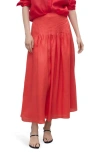 Mango Pleated Ramie Midi Skirt In Red
