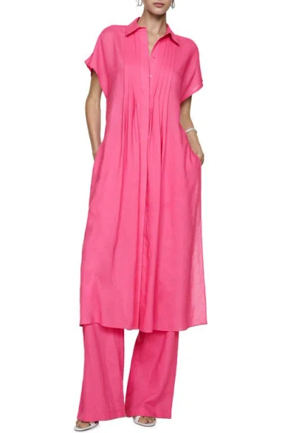 Mango Pleated Side Slit Midi Shirtdress In Pink