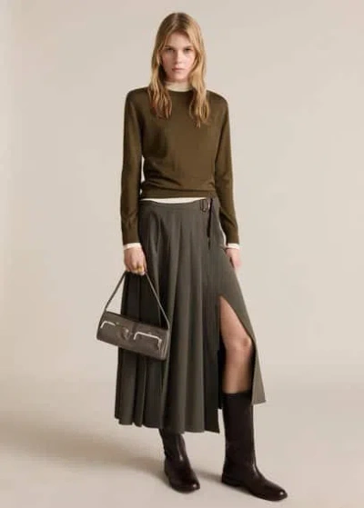 Mango Pleated Skirt With Belt Khaki
