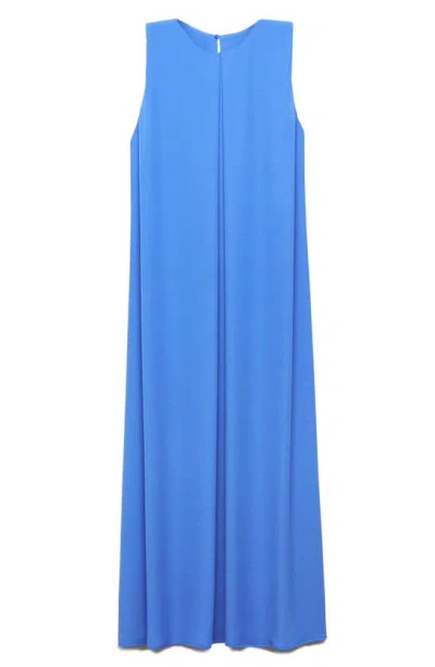Mango Pleat Sleeveless Dress In Blue