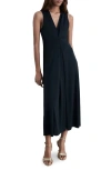 Mango Pleated Sleeveless Knit Maxi Dress In Black