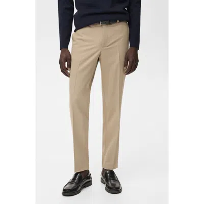 Mango Pleated Slim Fit Dress Pants In Neutral